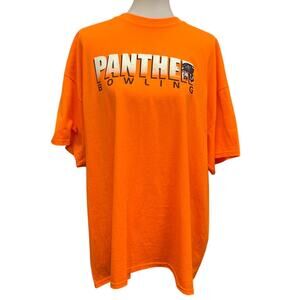 Panther Bowling Mens 2XL Neon Orange PolyCotton Short Sleeve Crew Neck Tee Shirt